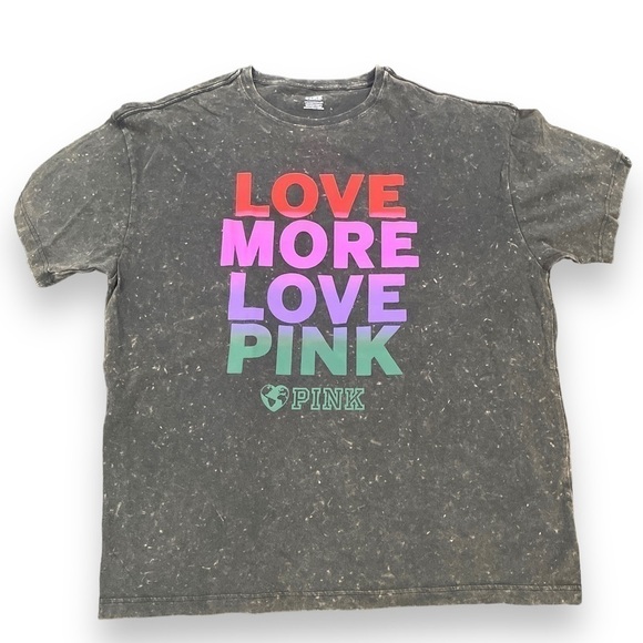 Victoria Secret PINK One Size Short Sleeve Love More Tee Oversize Gray NWT - Picture 1 of 4